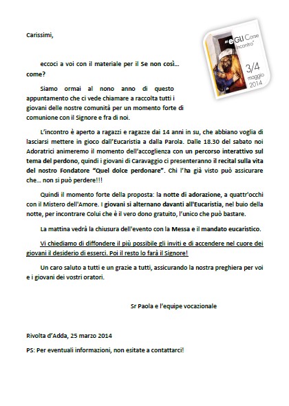 lettera di presentazione del SNCC 2014 